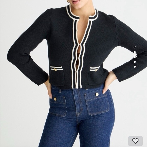 J. Crew Emilie Sweater Lady Jacket - Black and White Striped Contrast Trim - Picture 3 of 14